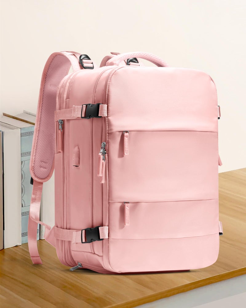 coowoz Large Travel Backpack For Women Men, Carry On Backpack,Hiking Backpack Waterproof Outdoor Sports Rucksack Casual Daypack Expandable Heavy Duty Extra large Backpack Pink Expansion - Image 2