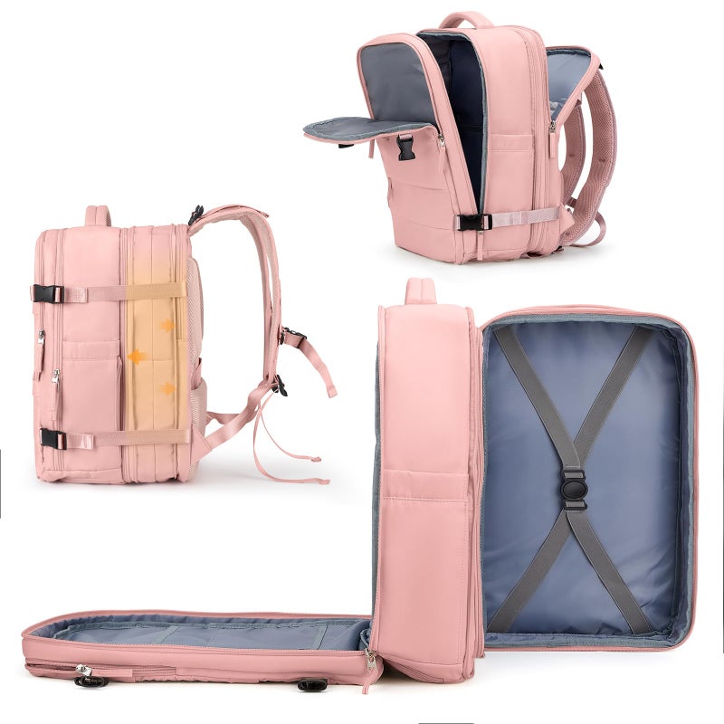 coowoz Large Travel Backpack For Women Men, Carry On Backpack,Hiking Backpack Waterproof Outdoor Sports Rucksack Casual Daypack Expandable Heavy Duty Extra large Backpack Pink Expansion - Image 1