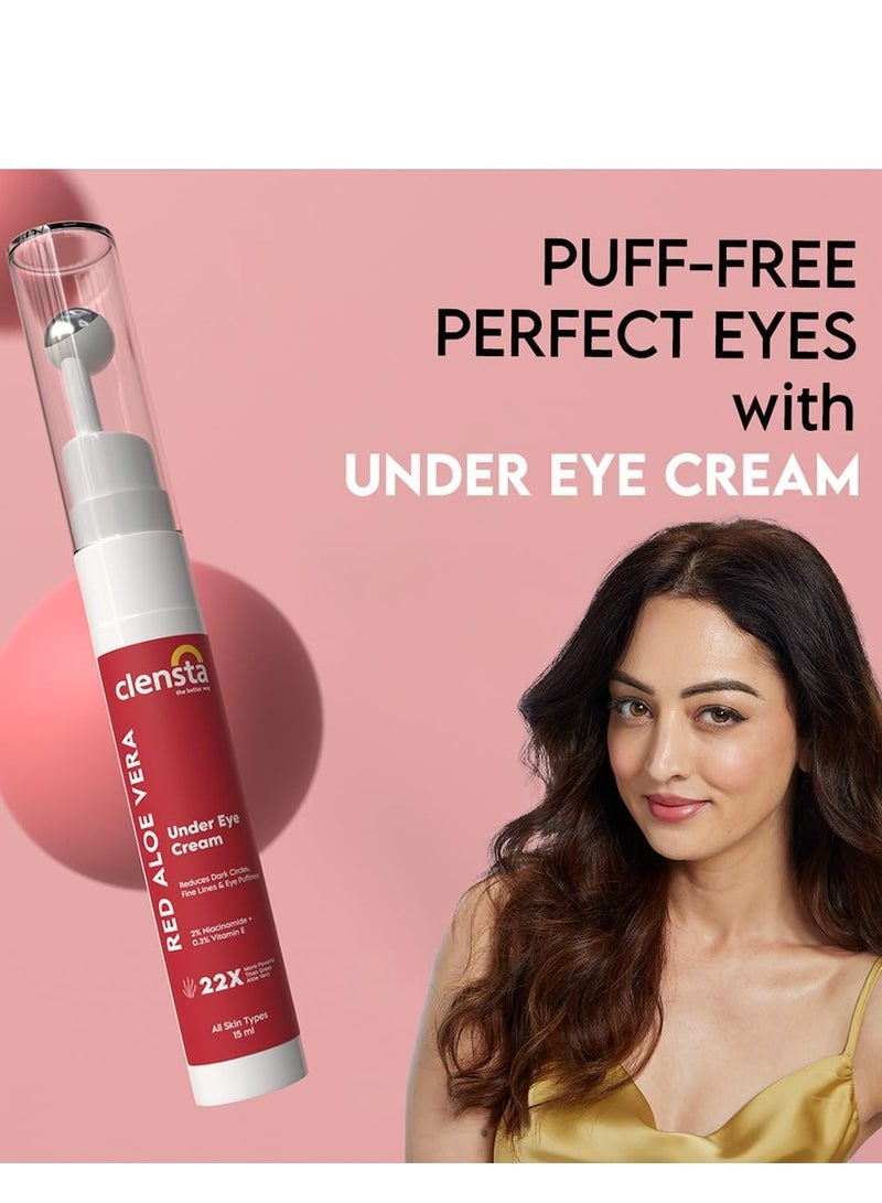 Clensta Red Aloe Vera Under Eye Cream With Niacinamide and Vitamin E  Reduces Dark Circles Fine Lines and Eye Puffiness For Men and Women 15ml - Image 4