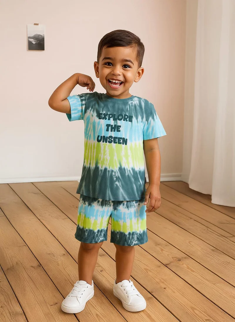 Nautinati Nautinati Tie and Dye Multicolour Cotton T-shirt and Shorts Set for Boys