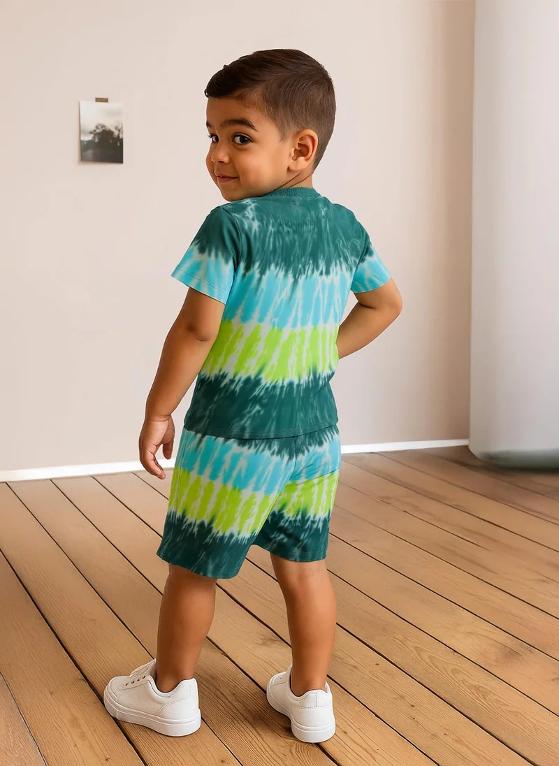 Nautinati Nautinati Tie and Dye Multicolour Cotton T-shirt and Shorts Set for Boys