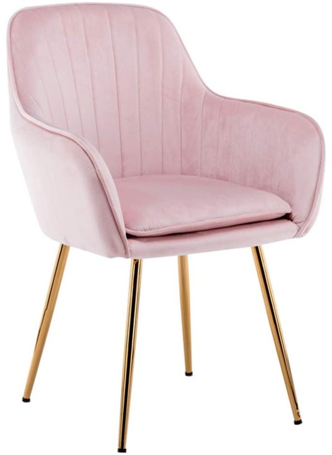 SMILEE Smilee Velvet Dining Chair, Leisure Armrest Chairs Upholstered with Backrest, Metal Legs Bracket, for Living Room Kitchen and Breakfast Armchair, Pink  - Image 1