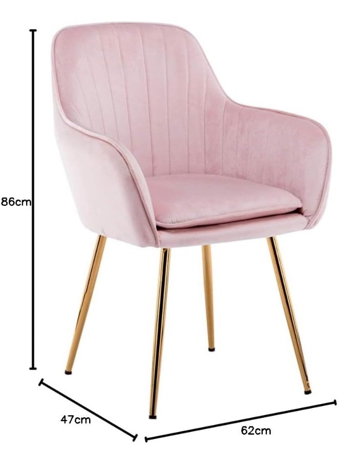 SMILEE Smilee Velvet Dining Chair, Leisure Armrest Chairs Upholstered with Backrest, Metal Legs Bracket, for Living Room Kitchen and Breakfast Armchair, Pink  - Image 2