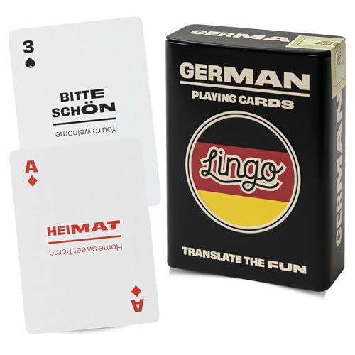 Lingo German Playing Cards in Wayfarer Tin Box Travel Flashcards Learn German Vocabulary in A Fun Easy Way 52 Essential Translations - Image 1