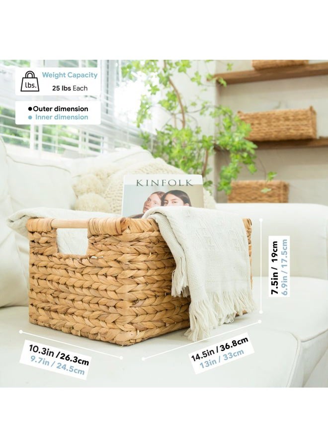 VATIMA Large Rectangular Wicker Basket with Wooden Handles for Shelves and Storage - Natural Water Hyacinth Basket for Organizing, 14.5 x 10.3 x 7.5 inches - Image 4