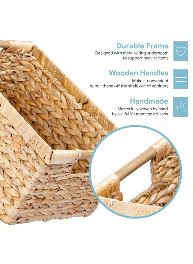 VATIMA Large Rectangular Wicker Basket with Wooden Handles for Shelves and Storage - Natural Water Hyacinth Basket for Organizing, 14.5 x 10.3 x 7.5 inches - Image 3