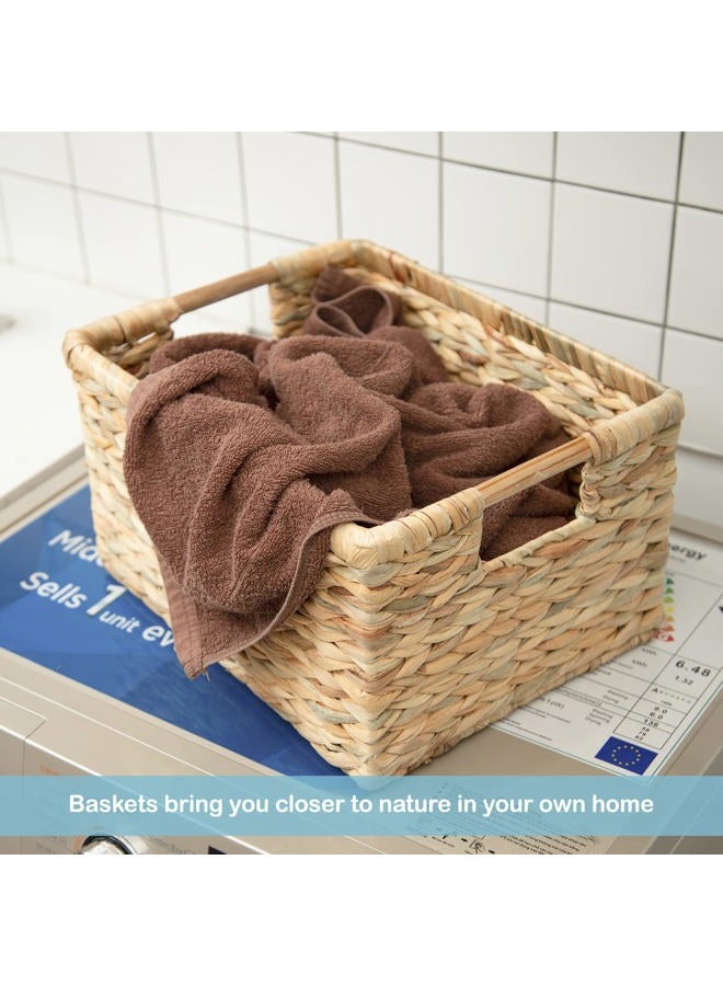VATIMA Large Rectangular Wicker Basket with Wooden Handles for Shelves and Storage - Natural Water Hyacinth Basket for Organizing, 14.5 x 10.3 x 7.5 inches - Image 5