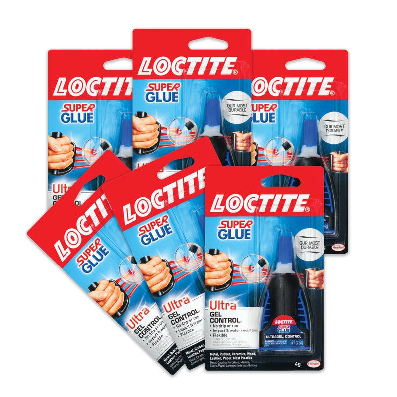 Loctite Super Glue Ultra Gel Control, Clear, 0.14 fl oz Bottle, 6 Pack - Superglue for Plastic, Wood, Metal, Crafts & Repair, Cyanoacrylate Adhesive Instant Glue, Quick Dry - Image 1