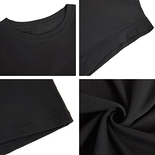 Fazortev Women's Cap Sleeve Tank Top Crew Neck T Shirts Loose Fit Basic Summer Casual Tee Tops Black - Image 4