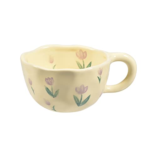 Koythin Ceramic Coffee Mug Creative Flower Cup for Office and Home Dishwasher and Microwave Safe 85 oz250 ml for Latte Tea Milk Purple Tulip