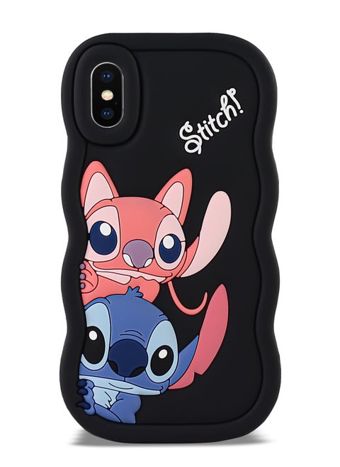 حافظة هاتف من السيليكون الناعم المموج ثلاثية الأبعاد من Lilo and Stitch لهاتف Iphone Xs Max (أسود)