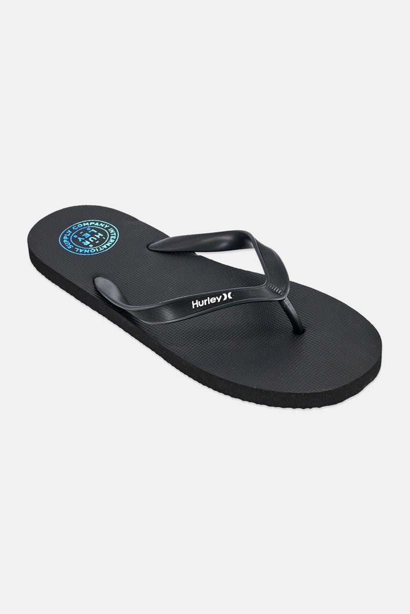 Hurley Men Brand Logo Slip On Slippers, Black - Image 1