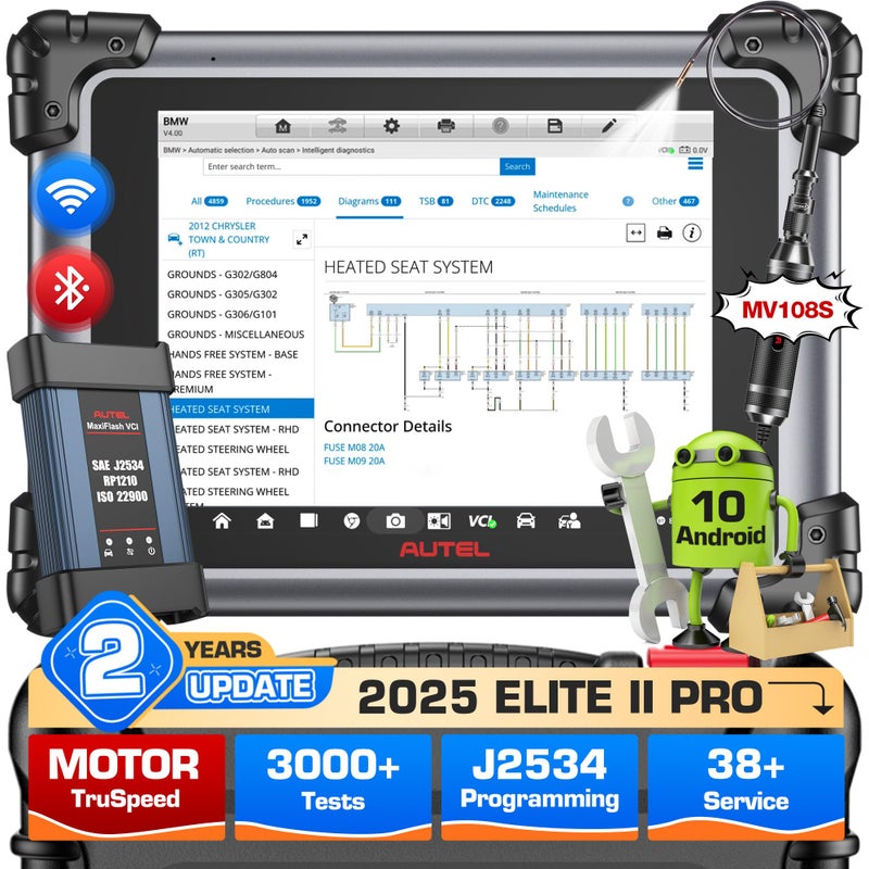 Autel 2025 Autel MaxiSYS Elite II Pro Scanner 2Year Free Update 2590 Elite 2 Pro with MV108S J2534 Reprogramming Tool as Ultra MS919 MS909 Motor TruSpeed OE ECU Coding 40 Services CAN FDDo IP