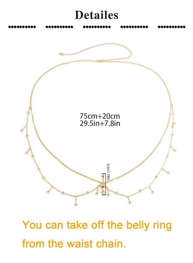 Longita Silver Gold Waist Chain for Women Belly Chain With Belly Rings Layered Stomach Chains Pearl Rhinestone Body Chain Waist Jewelry, metal, rhinestone - Image 5