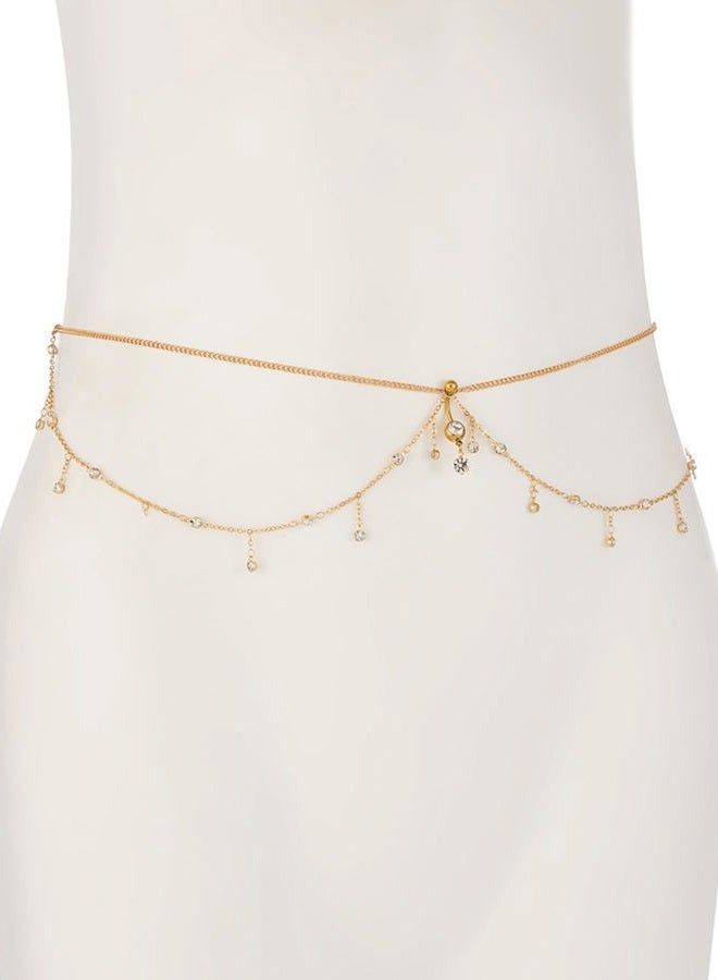 Longita Silver Gold Waist Chain for Women Belly Chain With Belly Rings Layered Stomach Chains Pearl Rhinestone Body Chain Waist Jewelry, metal, rhinestone - Image 4