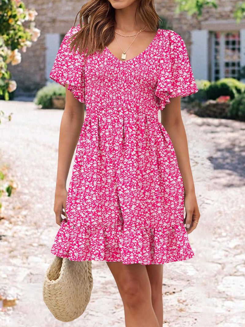 UEAL Spring Dresses for Women 2026 Summer Smocked Bump Friendly Dresses for Women Large Pink Floral - Image 2