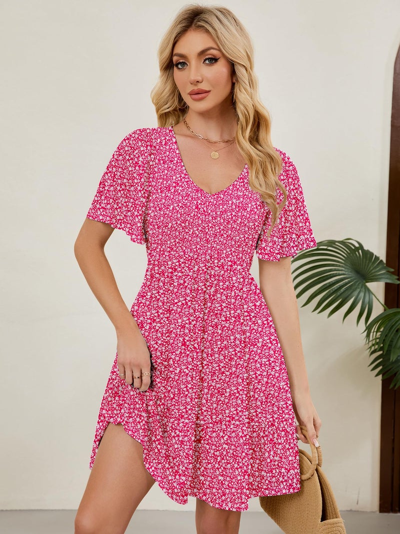 UEAL Spring Dresses for Women 2026 Summer Smocked Bump Friendly Dresses for Women Large Pink Floral - Image 3