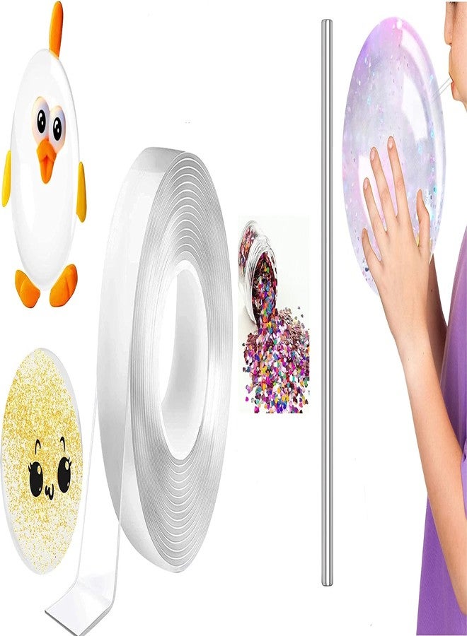 Roktry Gel Tape Double Sided Grip Tape for Walls Washable Reusable Strong Sticky balloon/bubble With Glitter Flakes, Stainless Steel Straw Art and Craft DIY kit - Image 1