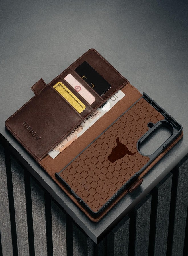 TORRO Case Compatible with Samsung Galaxy Z Fold7 2025 - Premium Leather Wallet Case with Stand Function and Card Slots (Dark Brown) - Image 4
