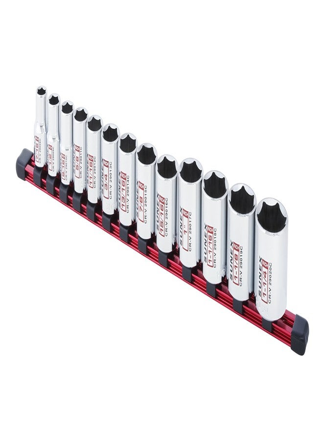Sunex Tools 13Piece 1/2" Drive Chrome Socket Rail 6Pt SAE Standard - Image 2