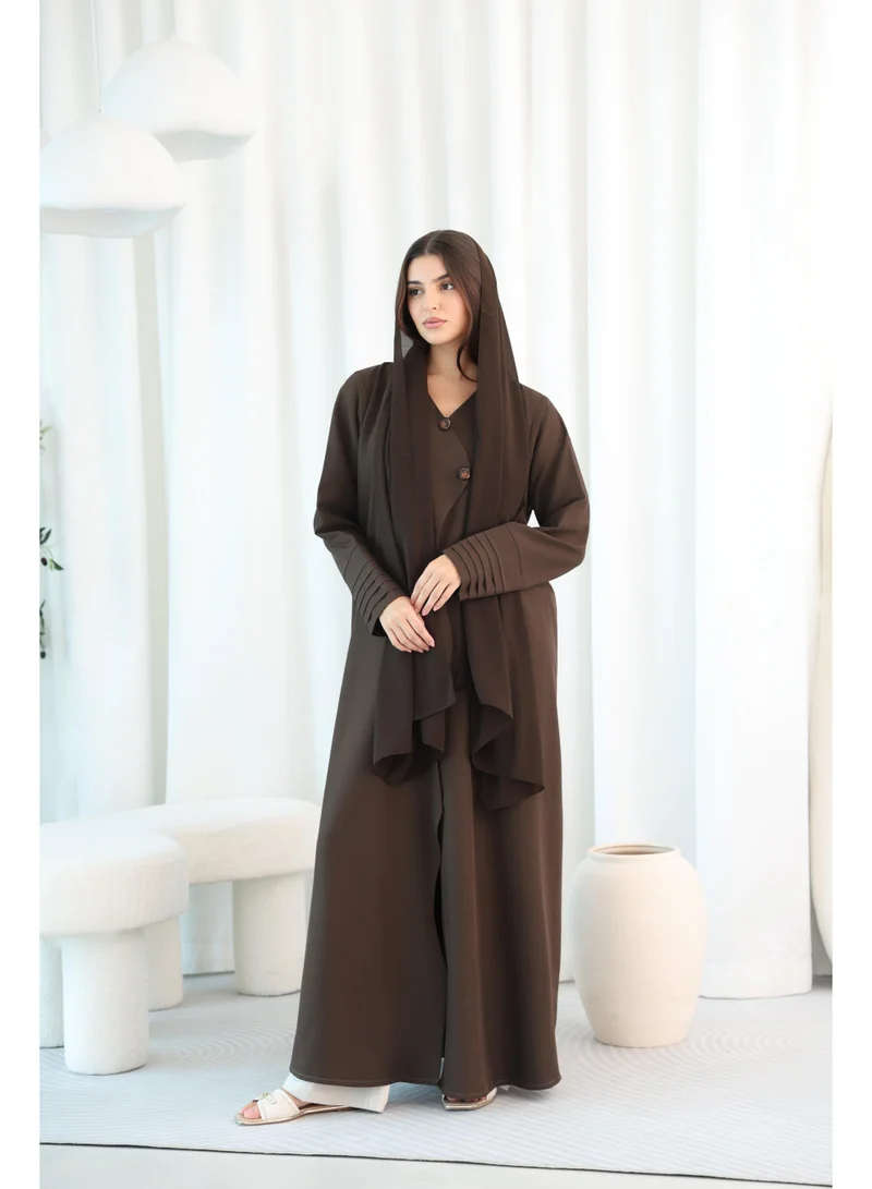 اكسا عباية رسمية مع تفاصيل اكمام مطوية وزراير ABY1098