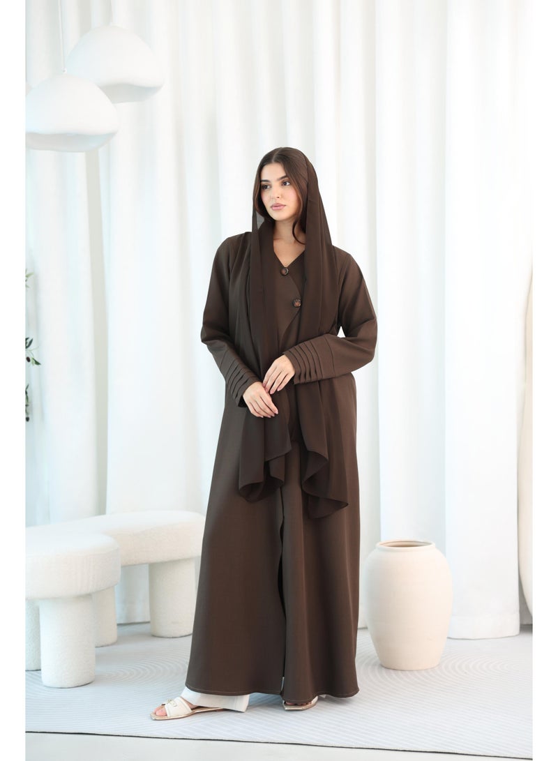 اكسا عباية رسمية مع تفاصيل اكمام مطوية وزراير ABY1098 - Image 1