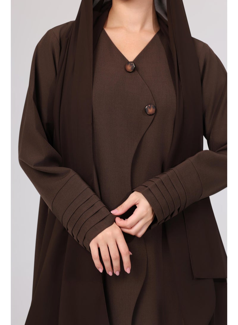 اكسا عباية رسمية مع تفاصيل اكمام مطوية وزراير ABY1098 - Image 3