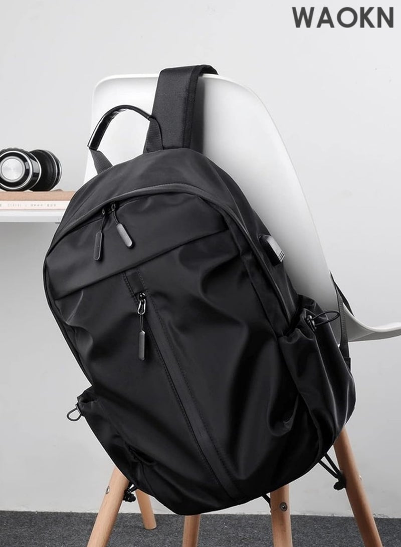 WAOKN Water-Resistant Laptop Backpack with USB Charging Port - Fits 15.6-Inch and 14-Inch Notebook, Anti-Theft Design for College, School, and Business Travel - Large Capacity Multipurpose Backpack.(Black) - Image 3