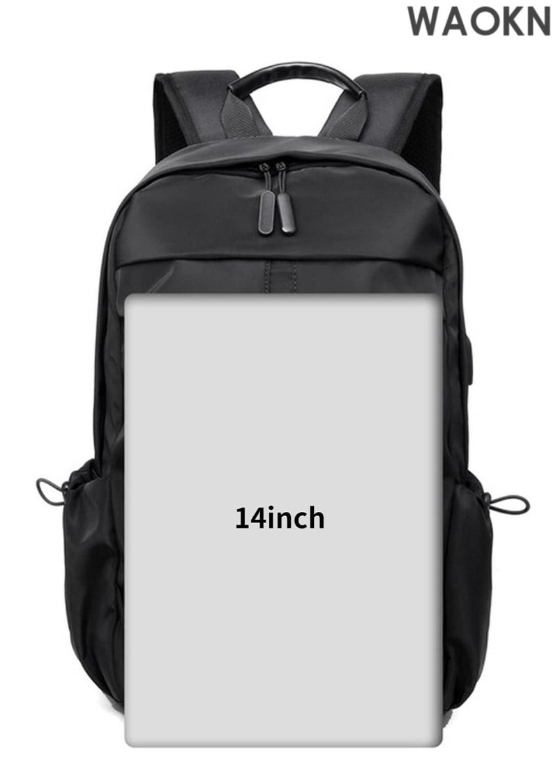 WAOKN Water-Resistant Laptop Backpack with USB Charging Port - Fits 15.6-Inch and 14-Inch Notebook, Anti-Theft Design for College, School, and Business Travel - Large Capacity Multipurpose Backpack.(Black) - Image 2