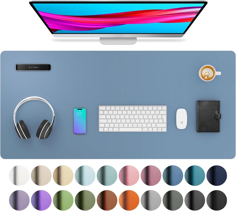 Aothia Leather Desk Pad Protector, Mouse Pad, Office Desk Mat, Non-Slip PU Leather Desk Blotter, Laptop Desk Pad, Waterproof Desk Writing Pad for Office and Home (Denim Blue, 36" x 17") - Image 1