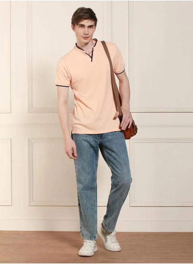 دينيس لينغو Dennis Lingo Mandarin Collar Solid T-shirt
