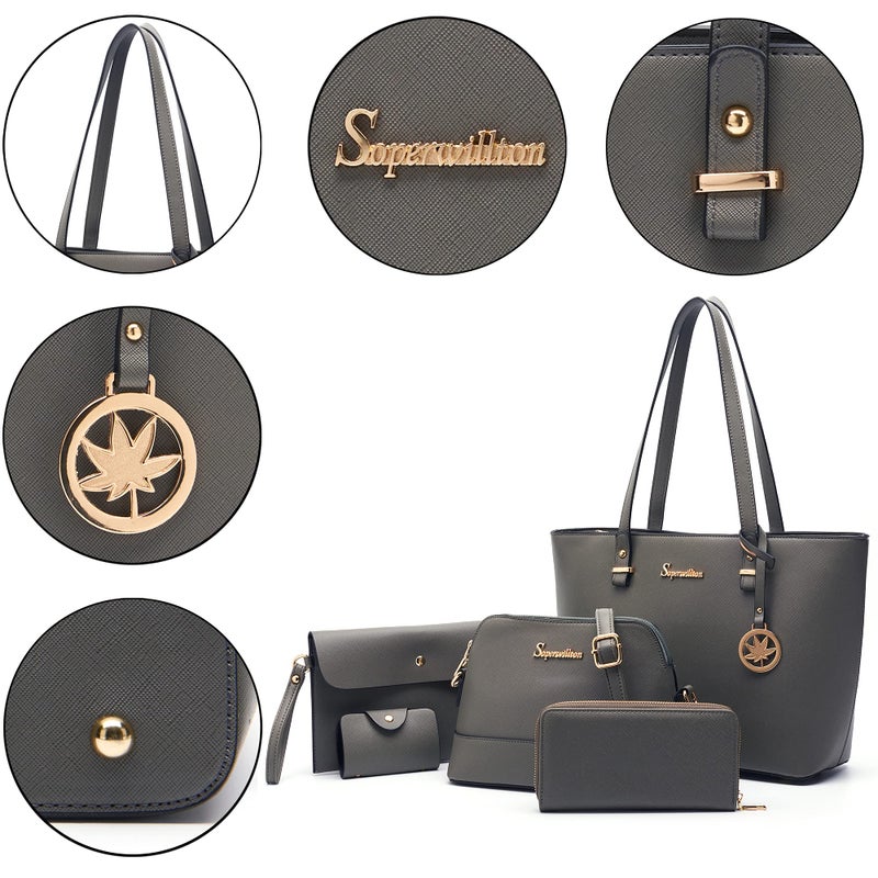 Soperwillton Handbags and Purses for Women Shoulder Tote Bags Top Handle Satchel Purse Set 5pcs - Image 3