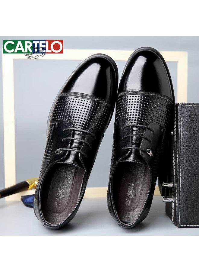 كارتيلو Cartelo British Style قابلة للتنفس جلد طبيعي مجوف رجال الأعمال رسمية عارضة رجال منخفضة القمة رباط حتى أحذية جلدية رجال 3511 أسود مقاس 40 - Image 2