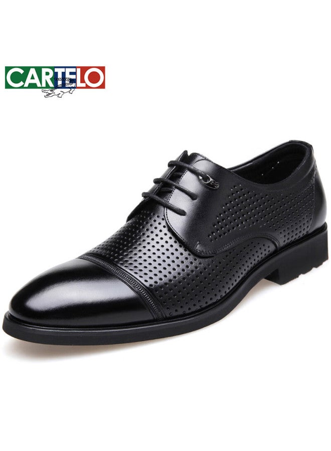 كارتيلو Cartelo British Style قابلة للتنفس جلد طبيعي مجوف رجال الأعمال رسمية عارضة رجال منخفضة القمة رباط حتى أحذية جلدية رجال 3511 أسود مقاس 40 - Image 1