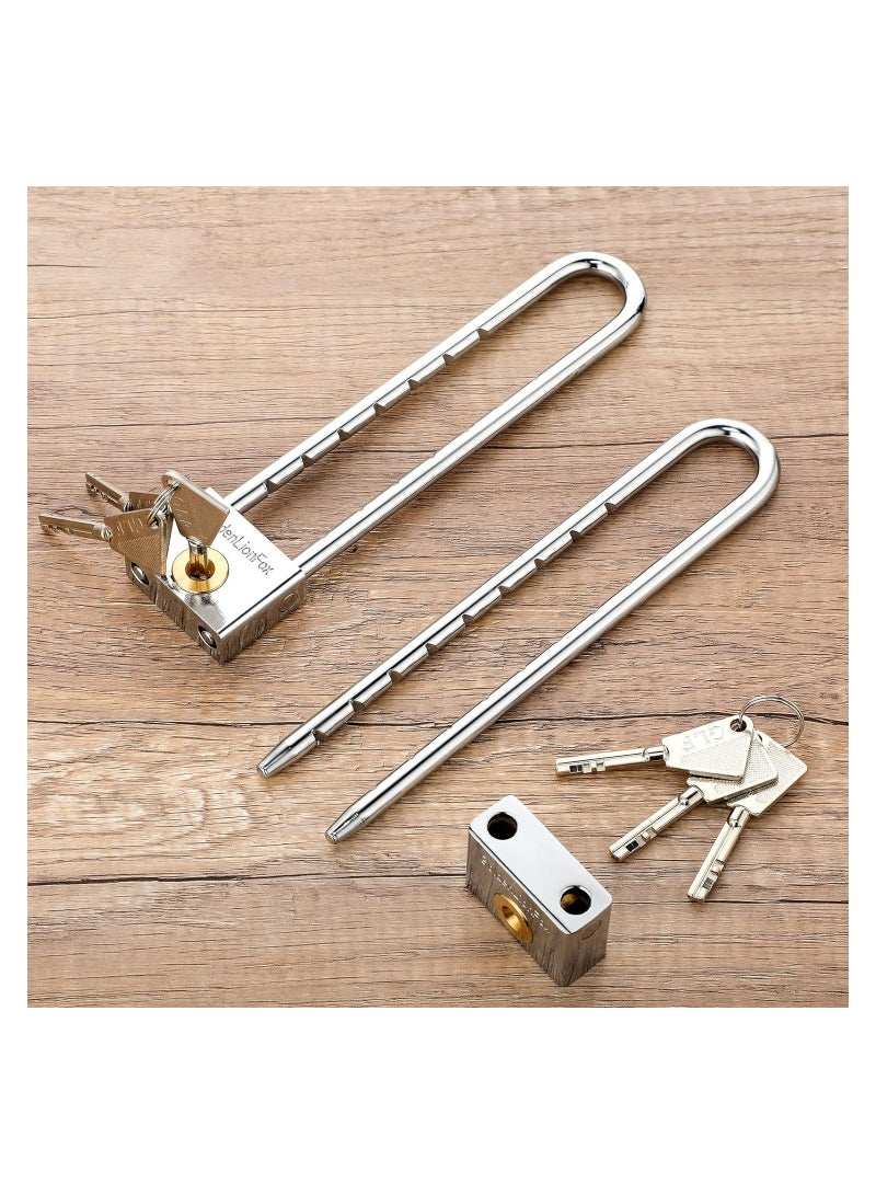 Long Shackle Padlock Set, 2-Inch Solid Brass with Removable Adjustable Silver Shackle, Ideal for Gates, Cabinets, Safe Boxes, and Bikes - 2 Pack with Key Included.