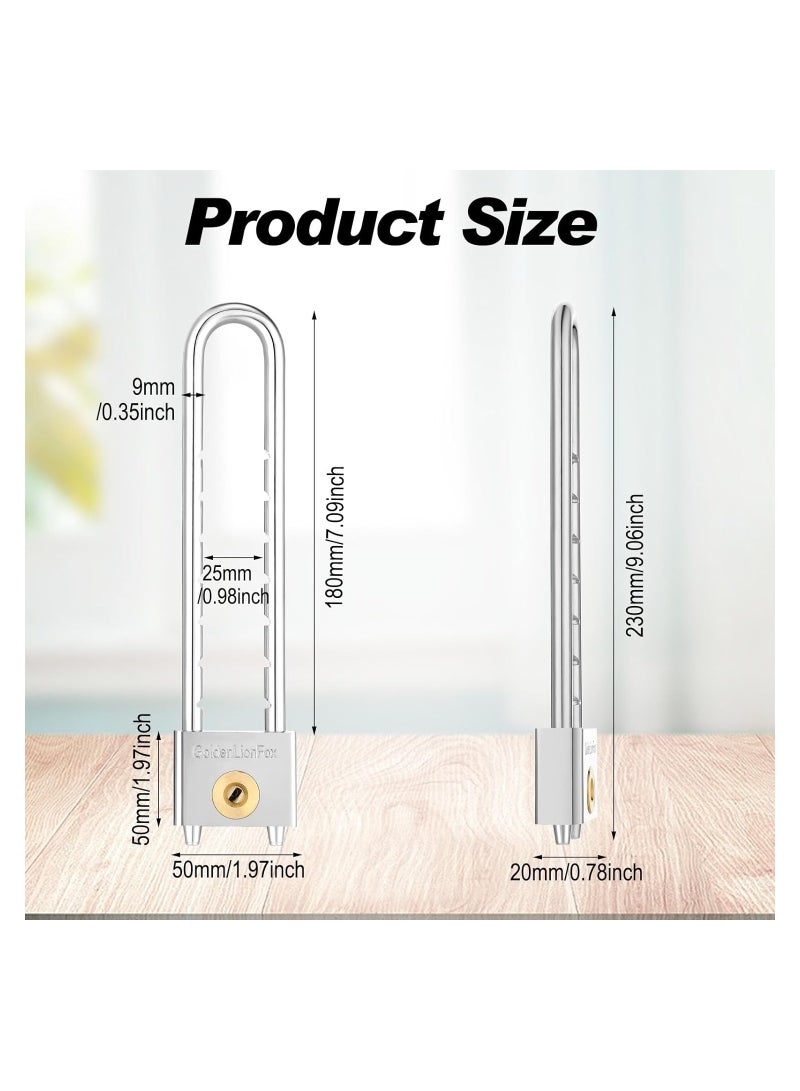 Long Shackle Padlock Set, 2-Inch Solid Brass with Removable Adjustable Silver Shackle, Ideal for Gates, Cabinets, Safe Boxes, and Bikes - 2 Pack with Key Included.