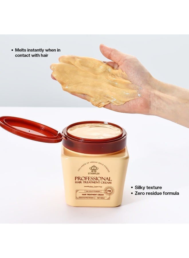 STARPLEX Smoothing & Anti-Frizz Gold Hair Mask 500ml - 24K Gold Powder & Keratin Protein Complex | Tames Frizz & Adds Shine | Professional Salon Treatment for All Hair Types Women - Image 4