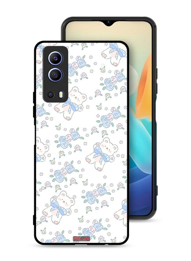Tolwak Vivo Y72 5G Protective Case Cover Cute Teddy Bear And Flowers Icon - Image 1