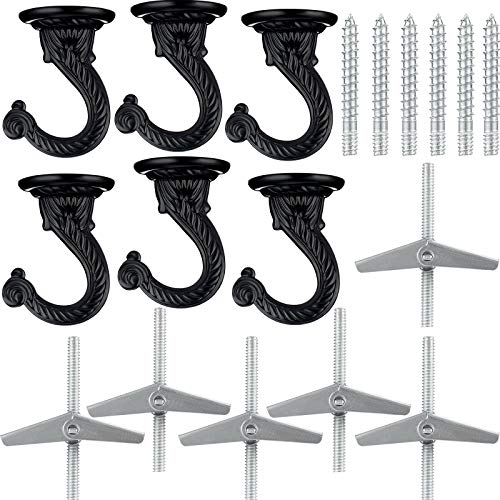 Hotop 6 Pcs Swag Ceiling Hooks Heavy Duty Swag Hooks Vintage Style Ceiling Hook for Hanging Plants Indoor Outdoor Decor Kitchen Flower Baskets Wind Chimes and Lights(Large,Black) - Image 3