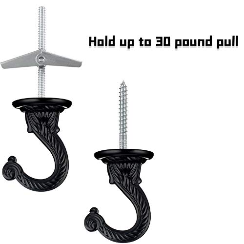Hotop 6 Pcs Swag Ceiling Hooks Heavy Duty Swag Hooks Vintage Style Ceiling Hook for Hanging Plants Indoor Outdoor Decor Kitchen Flower Baskets Wind Chimes and Lights(Large,Black) - Image 2