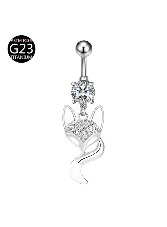 إينوشا إبرة سرة من التيتانيوم الفضي المقاوم للحساسية على شكل ثعلب - مرصعة بكريستال زركون فضي لامع - Image 1