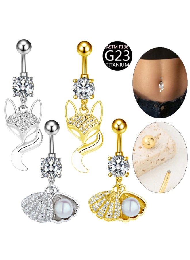 إينوشا إبرة سرة من التيتانيوم الفضي المقاوم للحساسية على شكل ثعلب - مرصعة بكريستال زركون فضي لامع - Image 3