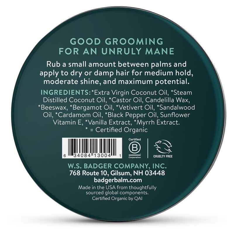 Badger Hair Pomade for Men, Organic, Easy to Use, Subtle Masculine Scent, Medium Hold Hair Pomade with Medium Shine Finish, Nourishes Hair & Scalp 2 oz Tin - Image 2