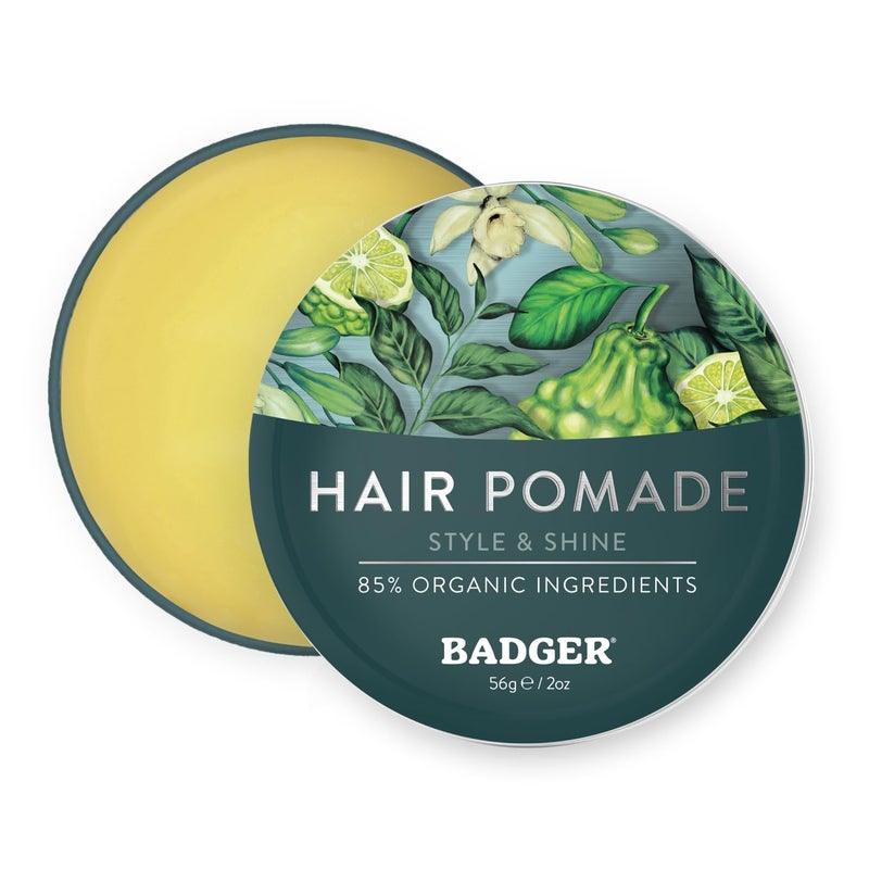 Badger Hair Pomade for Men, Organic, Easy to Use, Subtle Masculine Scent, Medium Hold Hair Pomade with Medium Shine Finish, Nourishes Hair & Scalp 2 oz Tin - Image 1