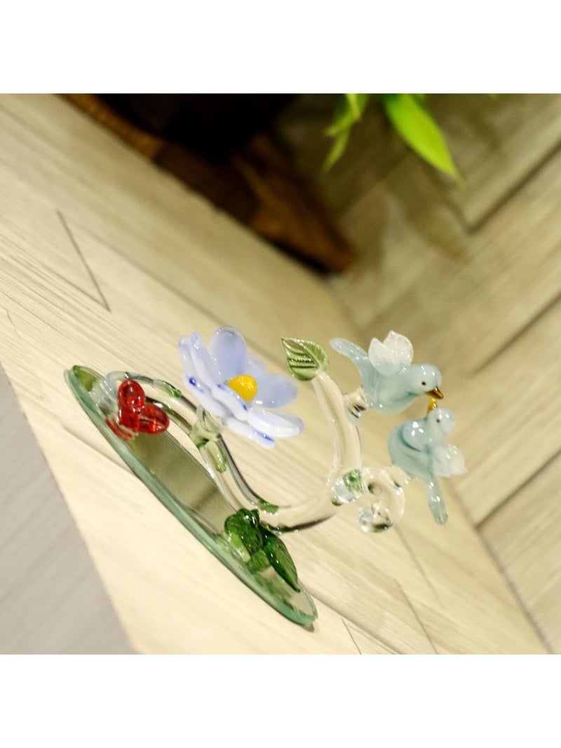 Somil Love Making Bird Pair On A Lily Flower Tree with Heart Decorative Tabletop Crystal Glass Gift Showpiece, Multi, Made By Hand from Expert Artisans Pack of 1 - Image 4