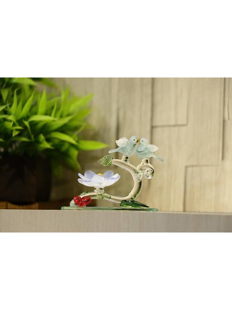 Somil Love Making Bird Pair On A Lily Flower Tree with Heart Decorative Tabletop Crystal Glass Gift Showpiece, Multi, Made By Hand from Expert Artisans Pack of 1 - Image 3