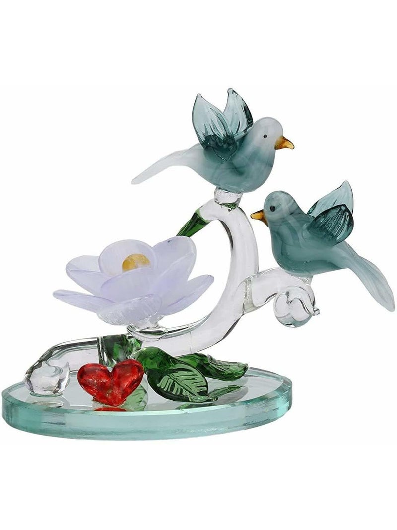 Somil Love Making Bird Pair On A Lily Flower Tree with Heart Decorative Tabletop Crystal Glass Gift Showpiece, Multi, Made By Hand from Expert Artisans Pack of 1 - Image 1