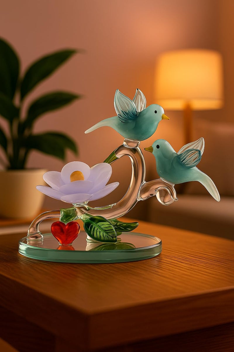 Somil Love Making Bird Pair On A Lily Flower Tree with Heart Decorative Tabletop Crystal Glass Gift Showpiece, Multi, Made By Hand from Expert Artisans Pack of 1 - Image 2