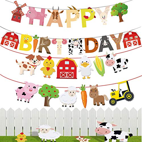 Festiko®Farm Animals Birthday Party Decorations Farm Animals Happy Birthday Banner with Barnyard Bunting Garland for Kids Boys Girls Farm Theme Party Decorations Supplies - Image 1