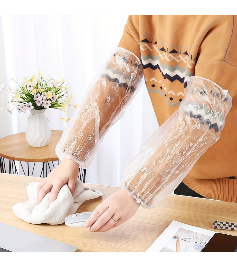 Thickened Waterproof Transparent White Arm Covers For Cooking Cleaning Painting - Image 4